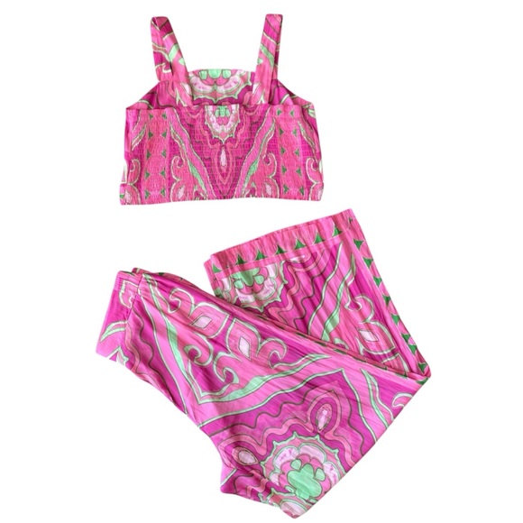 Women’s Rose + Olive Hot Pink & Lime Green Two Piece Pant Set - Picture 2 of 15